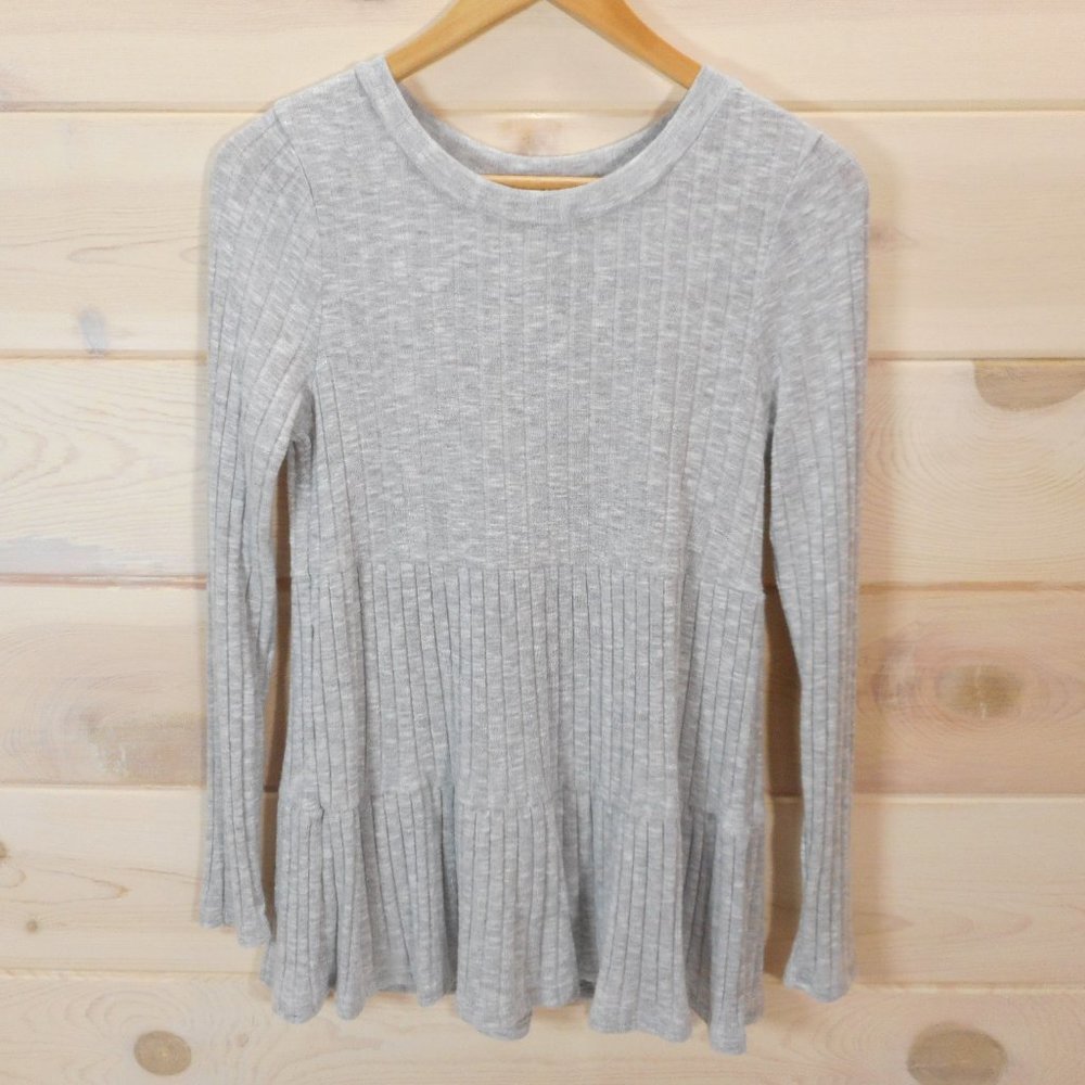 Andree By Unit Women's Size S Top Long Sleeve Light Gray Ribbed